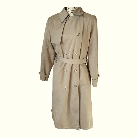 VTG London Fog Double Breasted tan  Houndstooth wool zip liner trench coat. 10R - Picture 3 of 11